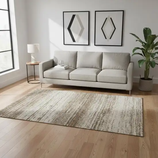 Brown And Beige Striped Washable Area Rug With UV Protection Photo 2