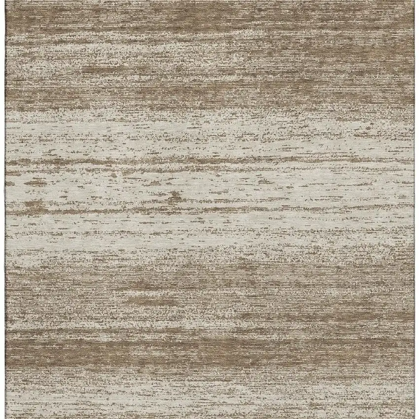 Brown And Beige Striped Washable Area Rug With UV Protection Photo 4