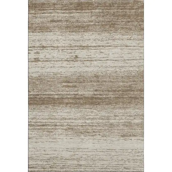 Brown And Beige Striped Washable Area Rug With UV Protection Photo 1