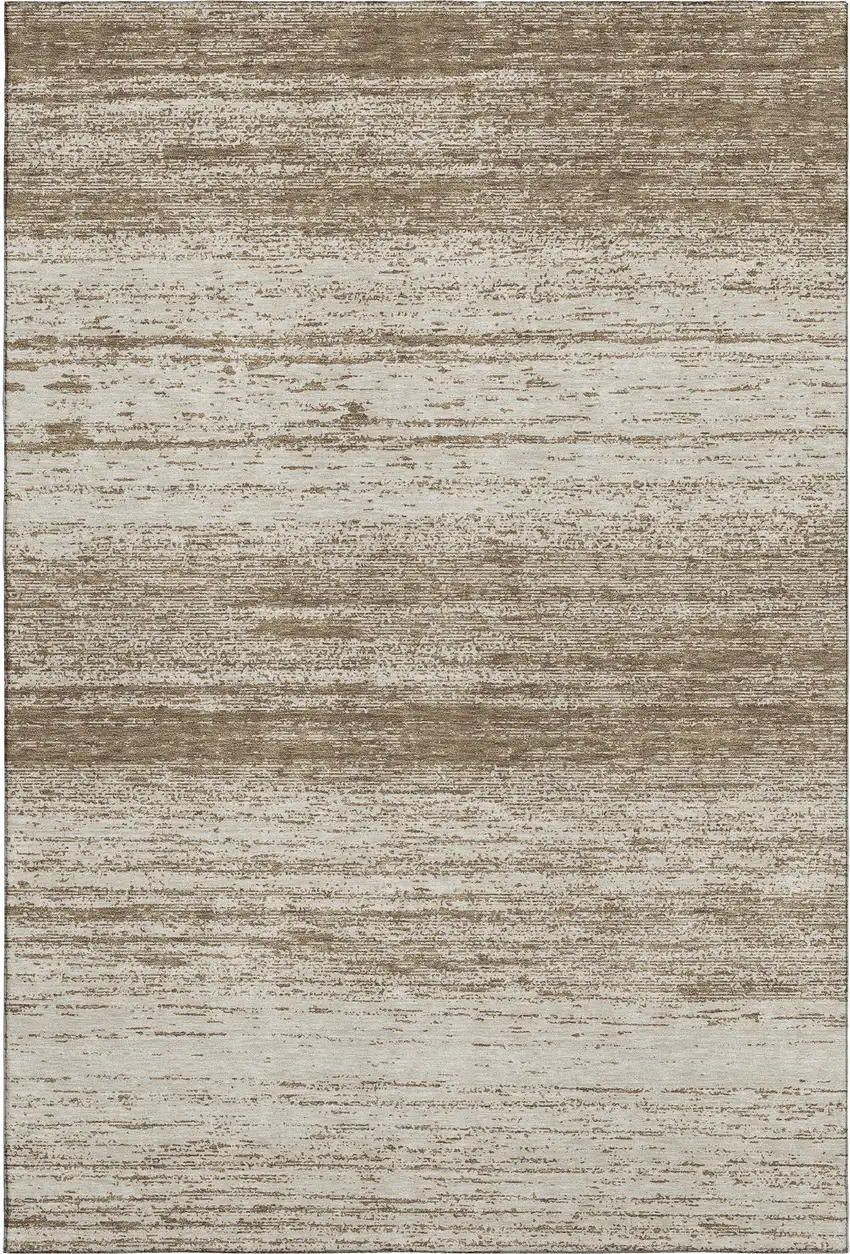 Brown And Beige Striped Washable Area Rug With UV Protection Photo 1