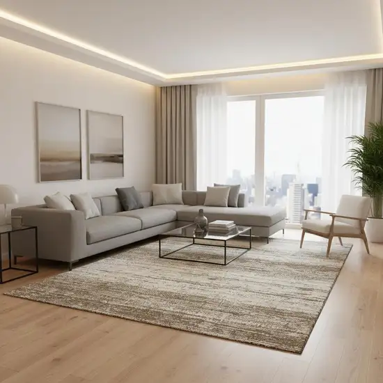 Brown And Beige Striped Washable Area Rug With UV Protection Photo 2