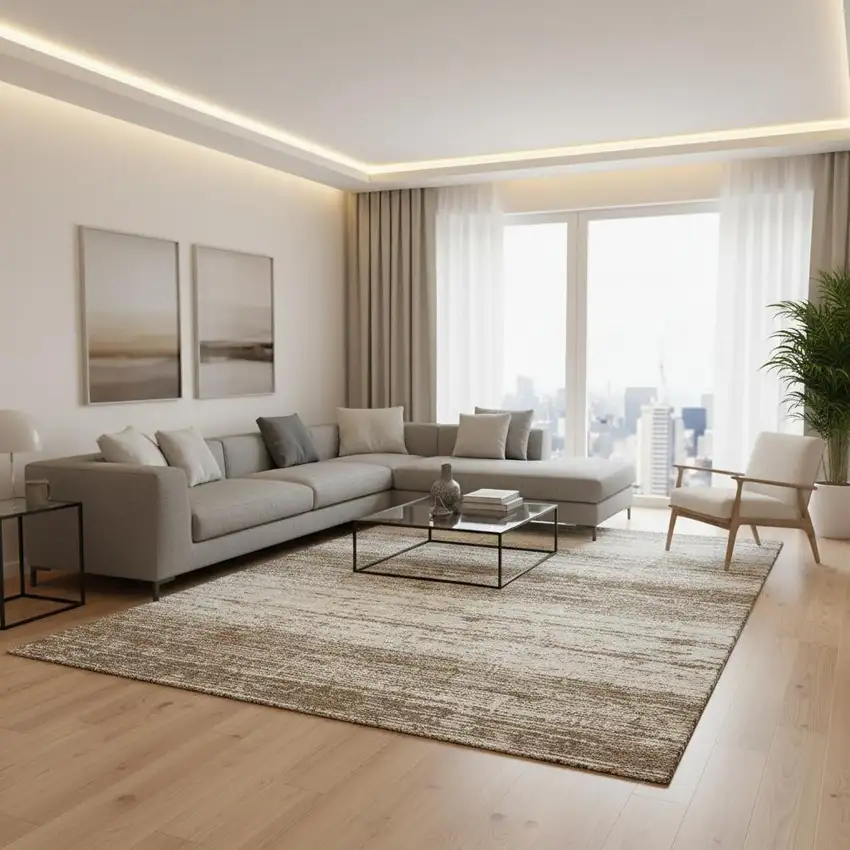 Brown And Beige Striped Washable Area Rug With UV Protection Photo 2