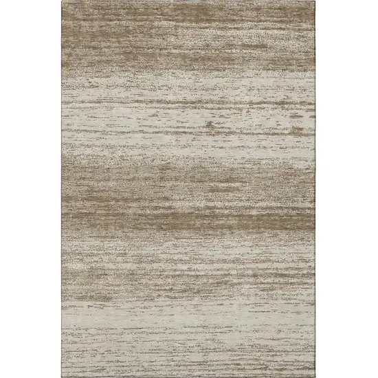 Brown And Beige Striped Washable Area Rug With UV Protection Photo 4