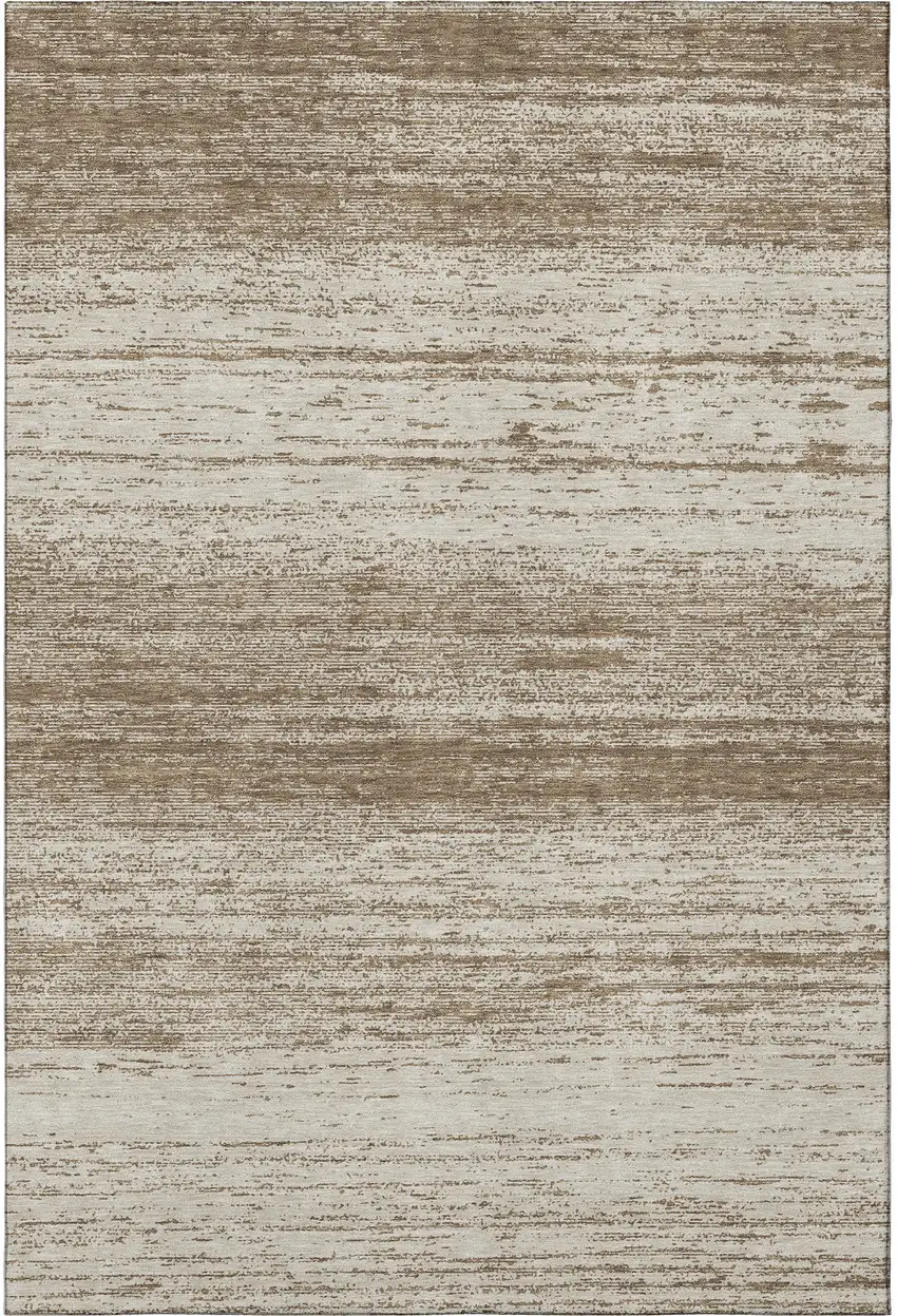 Brown And Beige Striped Washable Area Rug With UV Protection Photo 3