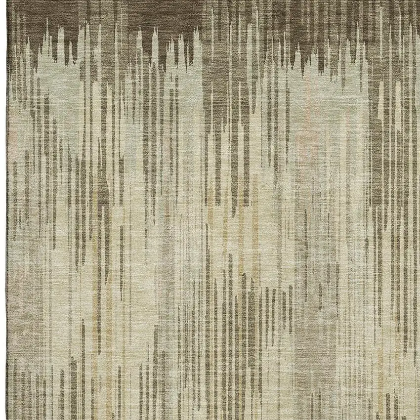 Brown And Beige Striped Washable Area Rug With UV Protection Photo 4