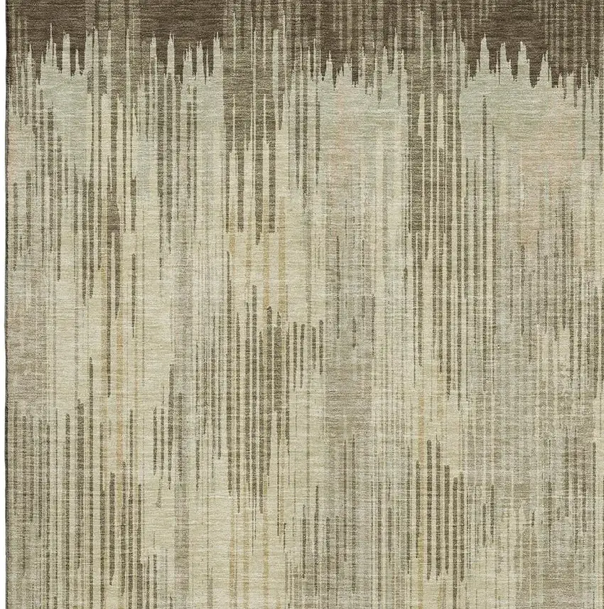 Brown And Beige Striped Washable Area Rug With UV Protection Photo 5