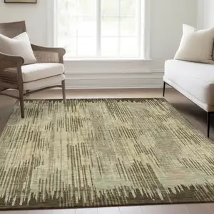 Photo of Brown And Beige Striped Washable Area Rug With UV Protection