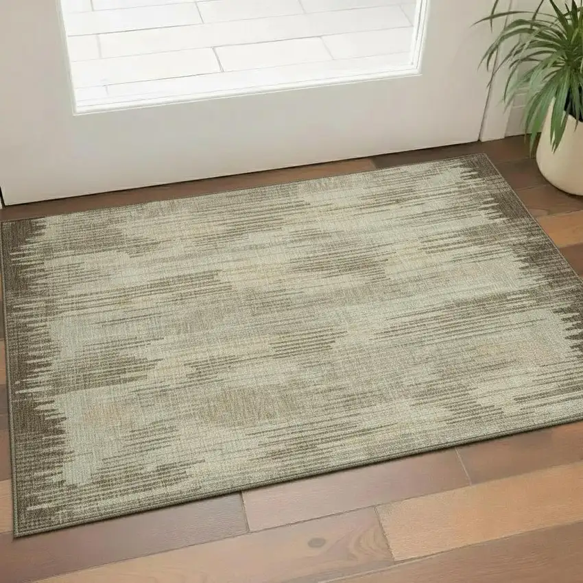 Brown And Beige Striped Washable Area Rug With UV Protection Photo 1