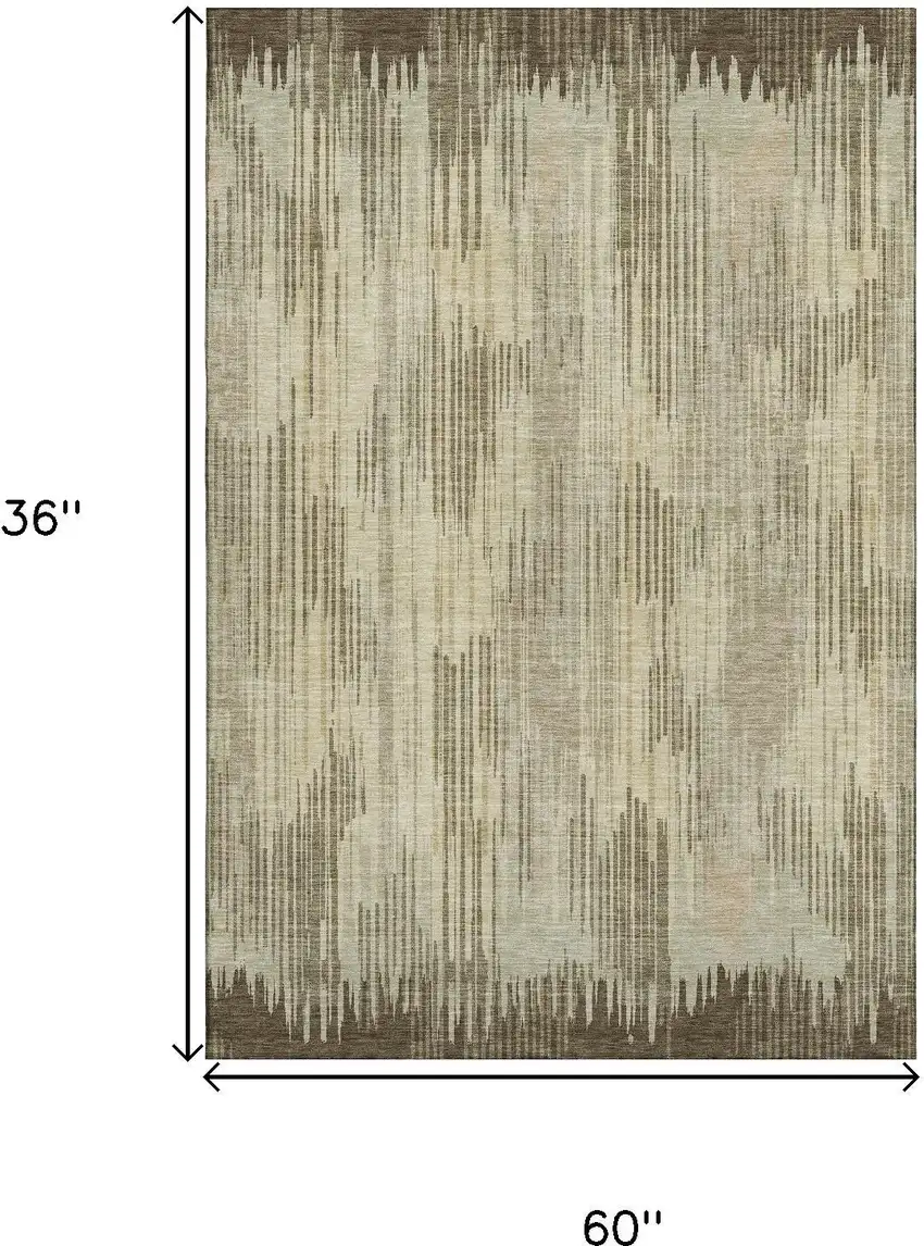 Brown And Beige Striped Washable Area Rug With UV Protection Photo 3