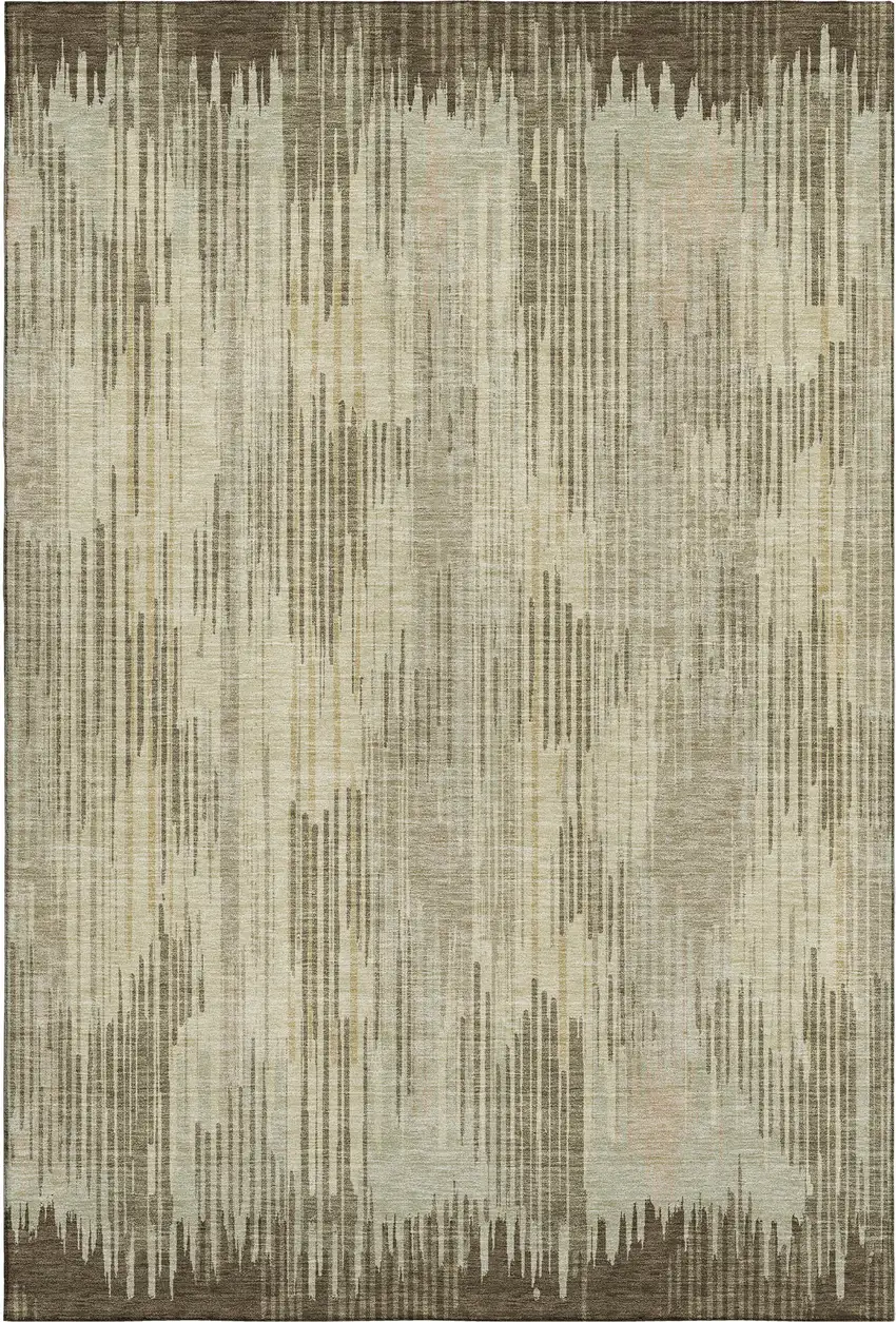 Brown And Beige Striped Washable Area Rug With UV Protection Photo 3