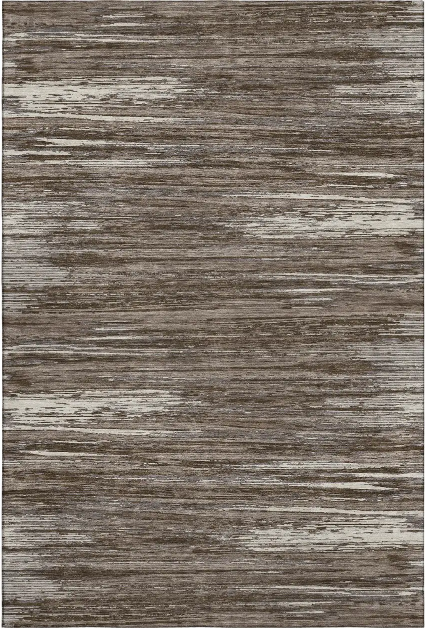 Brown And Beige Striped Washable Area Rug With UV Protection Photo 2