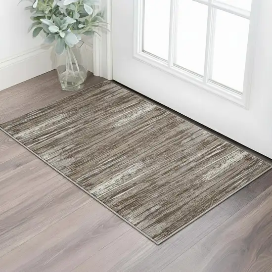 Brown And Beige Striped Washable Area Rug With UV Protection Photo 2