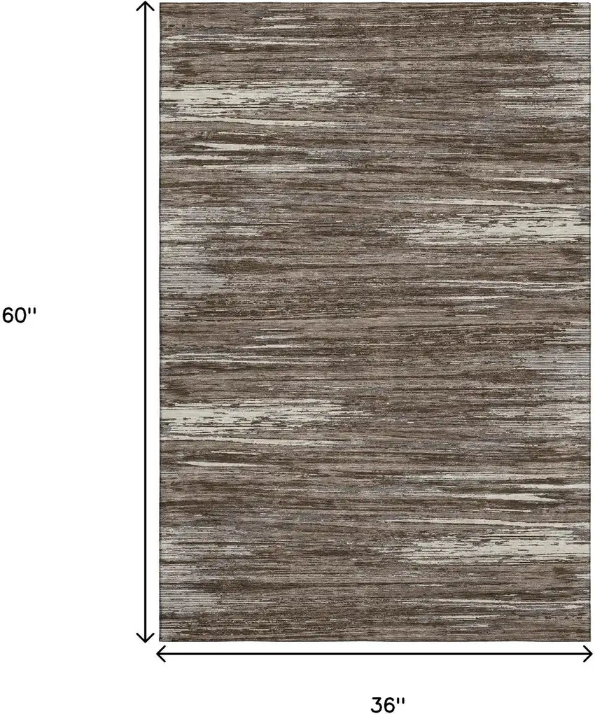Brown And Beige Striped Washable Area Rug With UV Protection Photo 3