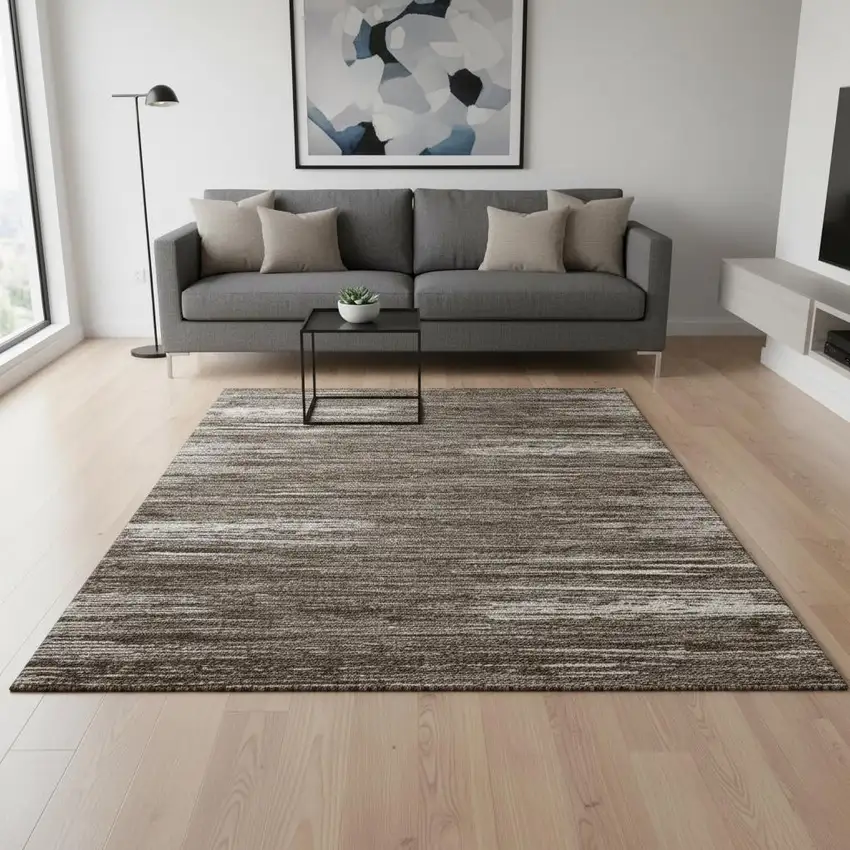 Brown And Beige Striped Washable Area Rug With UV Protection Photo 2