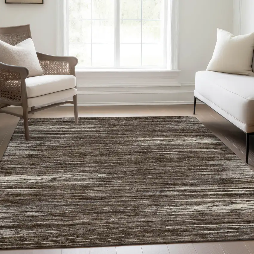 Brown And Beige Striped Washable Area Rug With UV Protection Photo 6