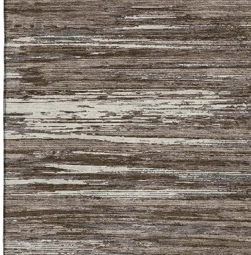 Brown And Beige Striped Washable Area Rug With UV Protection Photo 4
