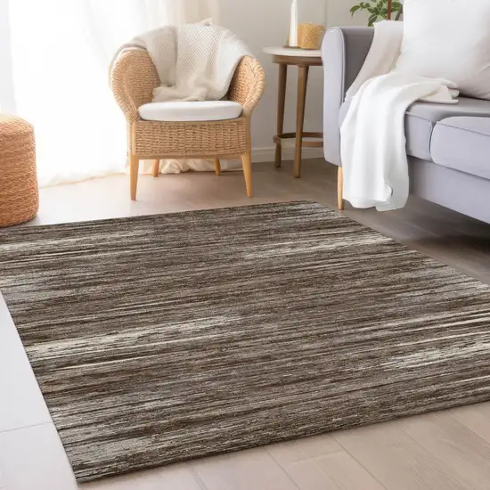 Brown And Beige Striped Washable Area Rug With UV Protection Photo 5