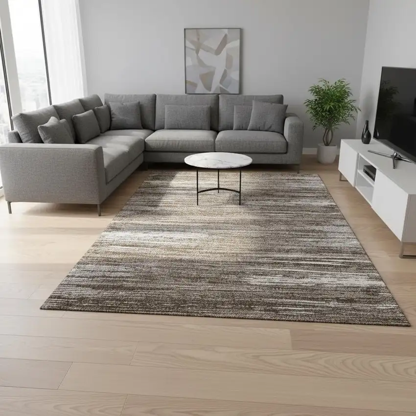 Brown And Beige Striped Washable Area Rug With UV Protection Photo 2