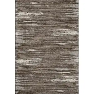 Photo of Brown And Beige Striped Washable Area Rug With UV Protection