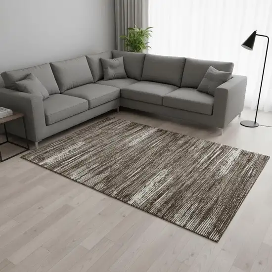 Brown And Beige Striped Washable Area Rug With UV Protection Photo 2