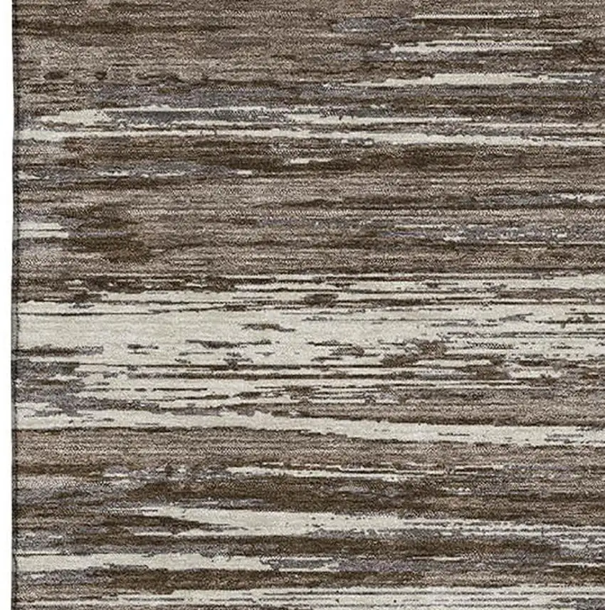 Brown And Beige Striped Washable Area Rug With UV Protection Photo 3