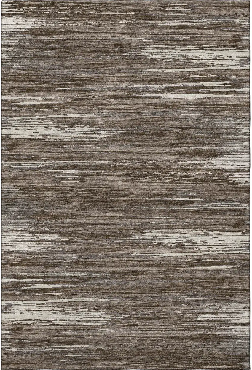 Brown And Beige Striped Washable Area Rug With UV Protection Photo 4