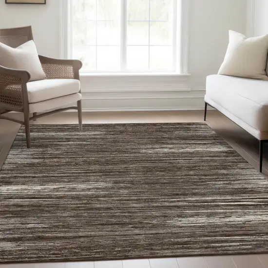 Brown And Beige Striped Washable Area Rug With UV Protection Photo 6