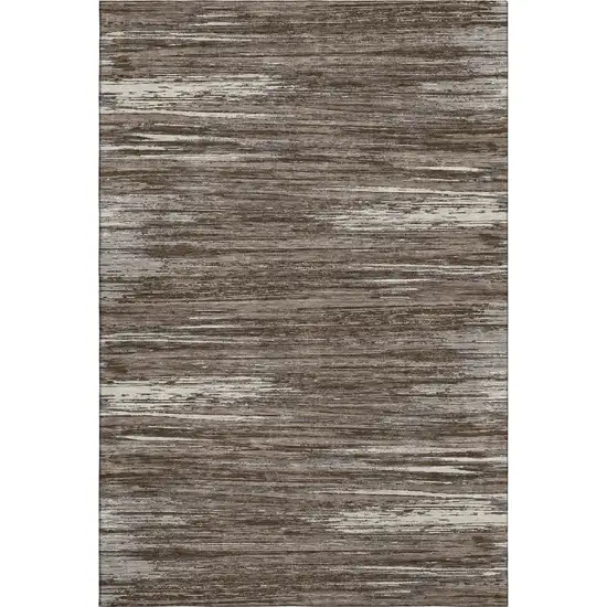 Brown And Beige Striped Washable Area Rug With UV Protection Photo 1