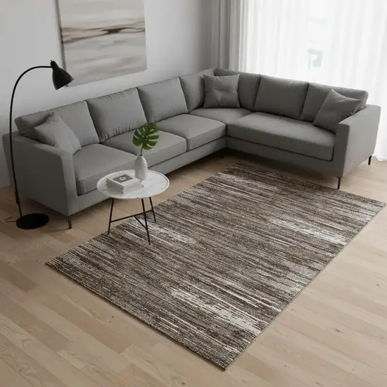 Brown And Beige Striped Washable Area Rug With UV Protection Photo 2