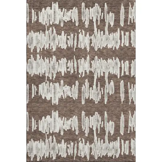 Brown And Beige Striped Washable Area Rug With UV Protection Photo 1