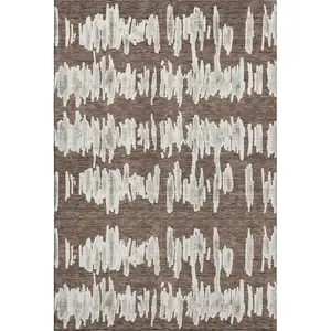 Photo of Brown And Beige Striped Washable Area Rug With UV Protection