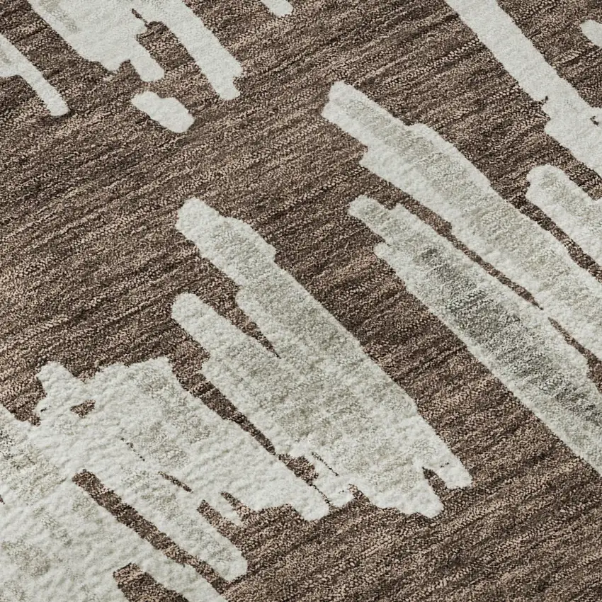 Brown And Beige Striped Washable Area Rug With UV Protection Photo 8