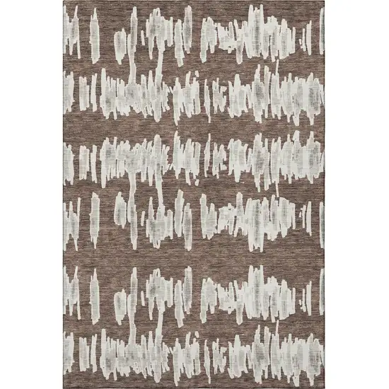 Brown And Beige Striped Washable Area Rug With UV Protection Photo 4