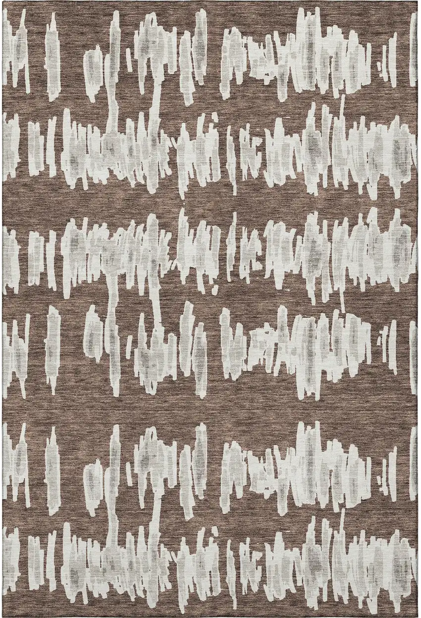 Brown And Beige Striped Washable Area Rug With UV Protection Photo 4
