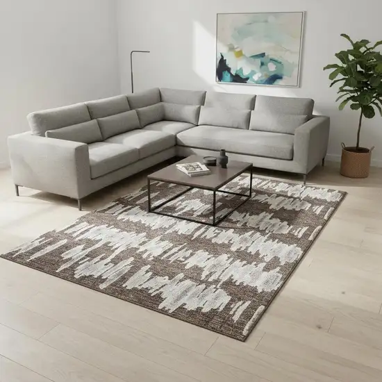 Brown And Beige Striped Washable Area Rug With UV Protection Photo 2