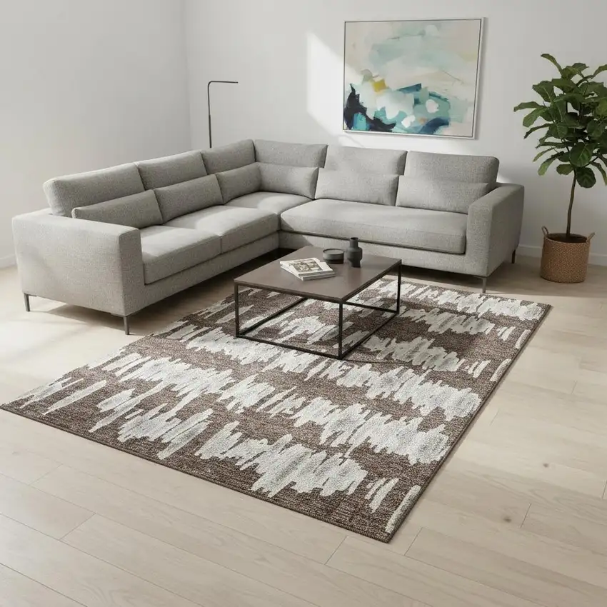 Brown And Beige Striped Washable Area Rug With UV Protection Photo 2