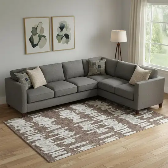 Brown And Beige Striped Washable Area Rug With UV Protection Photo 1