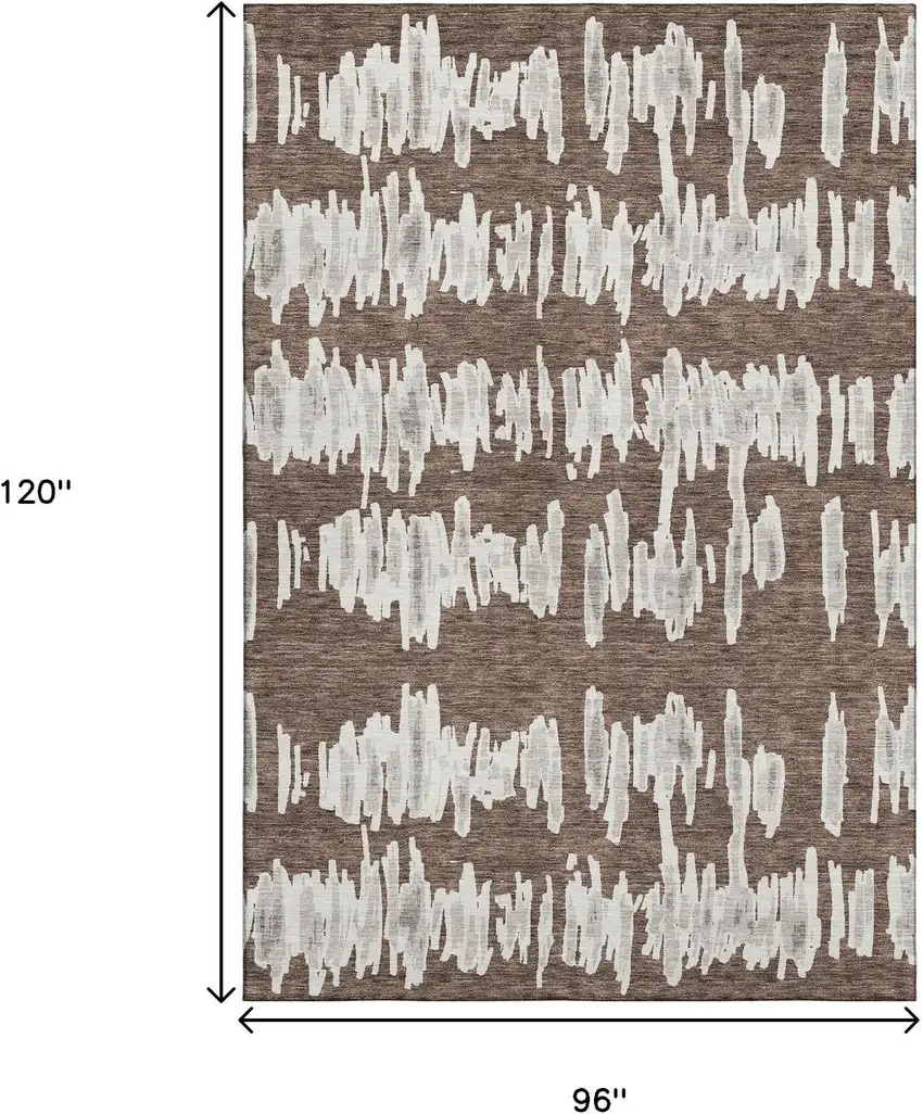 Brown And Beige Striped Washable Area Rug With UV Protection Photo 3