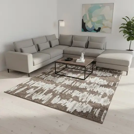 Brown And Beige Striped Washable Area Rug With UV Protection Photo 2