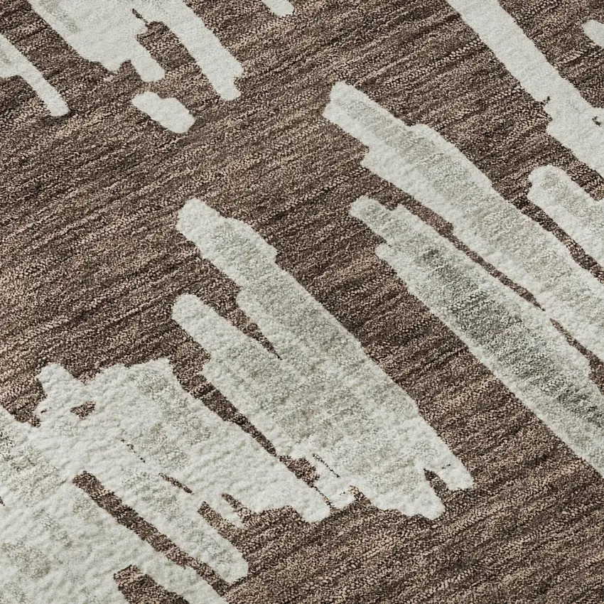 Brown And Beige Striped Washable Area Rug With UV Protection Photo 9