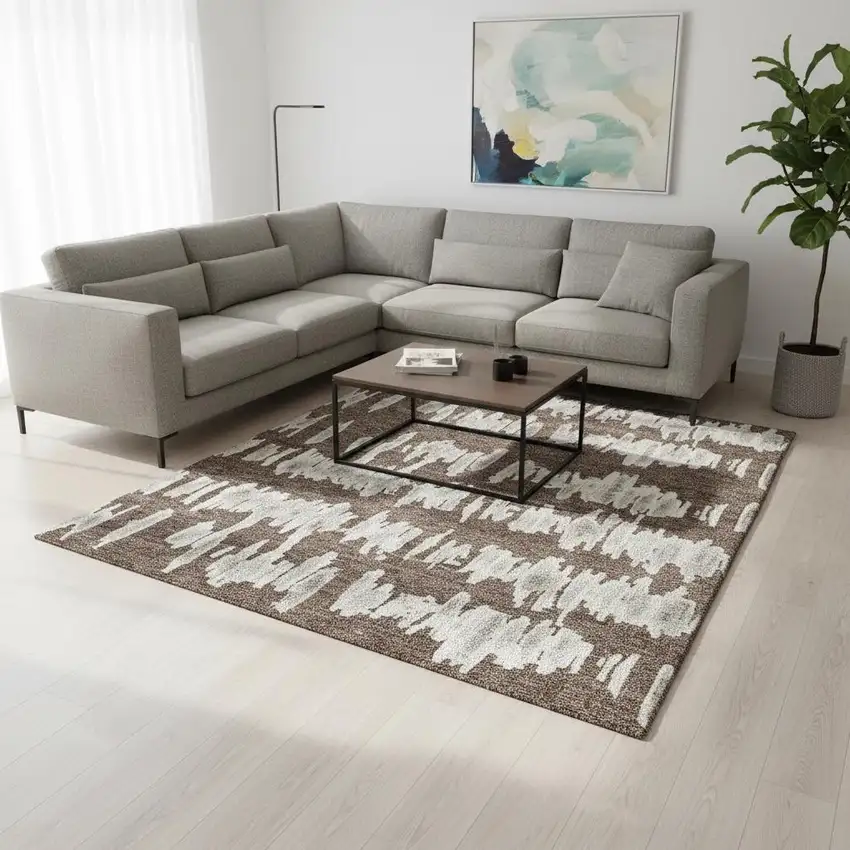 Brown And Beige Striped Washable Area Rug With UV Protection Photo 2