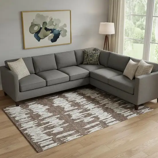 Brown And Beige Striped Washable Area Rug With UV Protection Photo 1