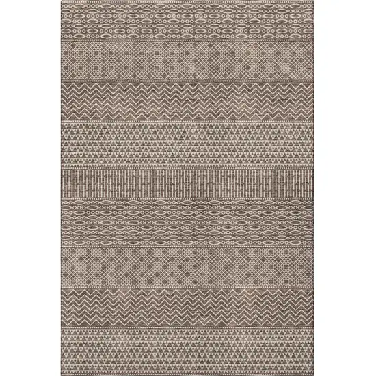 Brown And Beige Striped Washable Area Rug With UV Protection Photo 3