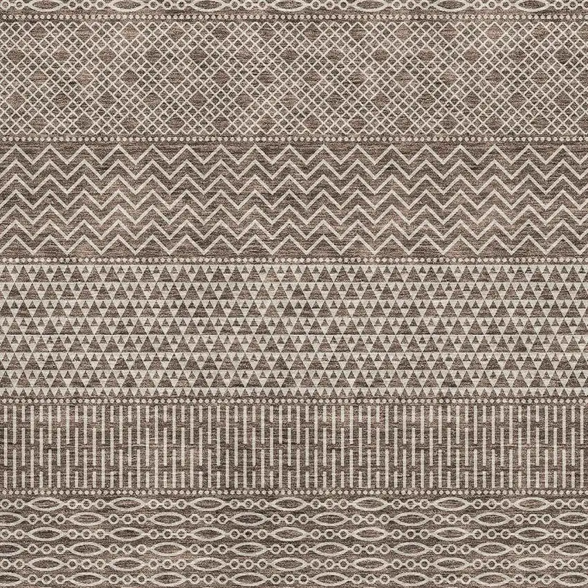 Brown And Beige Striped Washable Area Rug With UV Protection Photo 2