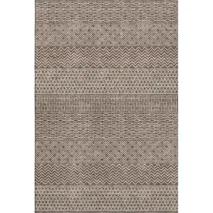Photo of Brown And Beige Striped Washable Area Rug With UV Protection