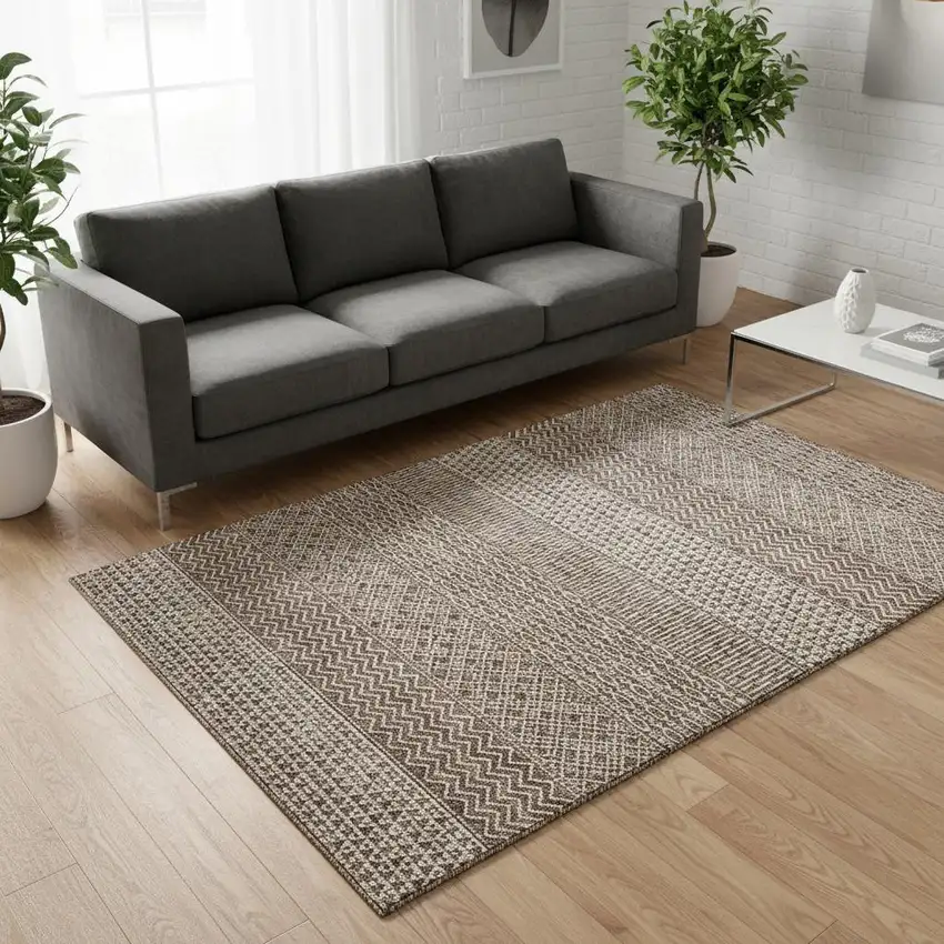 Brown And Beige Striped Washable Area Rug With UV Protection Photo 2