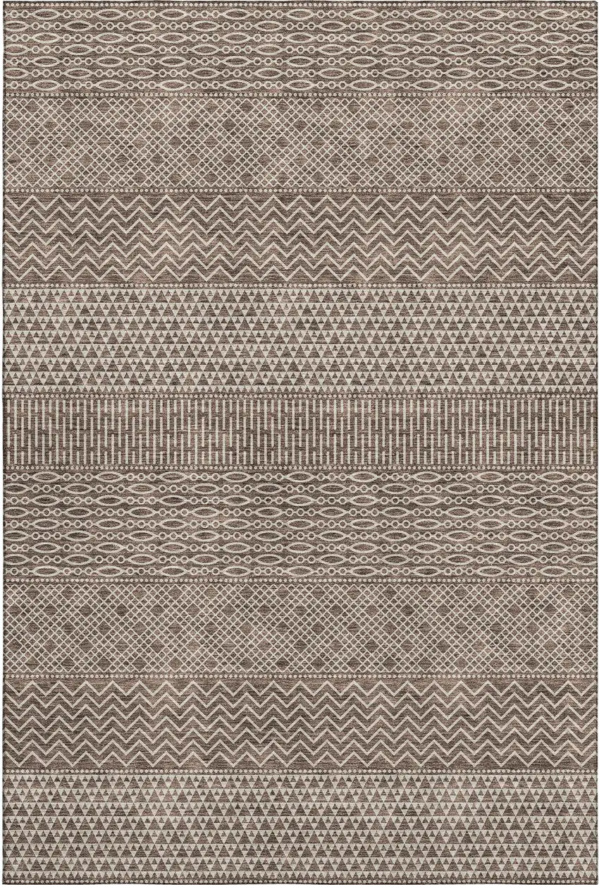 Brown And Beige Striped Washable Area Rug With UV Protection Photo 1