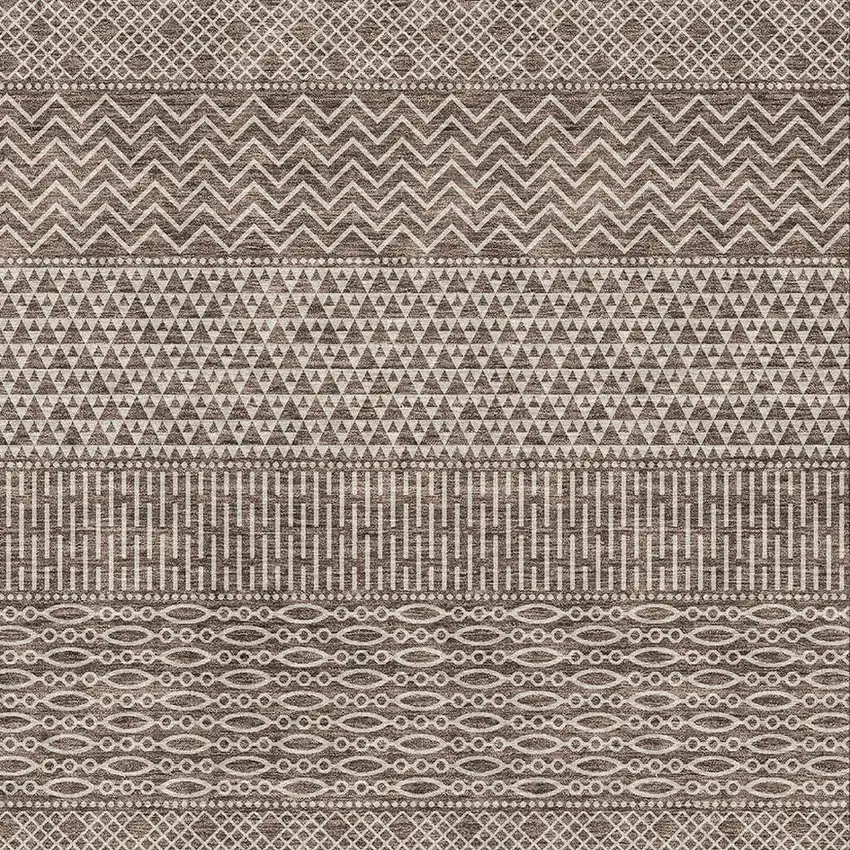 Brown And Beige Striped Washable Area Rug With UV Protection Photo 2