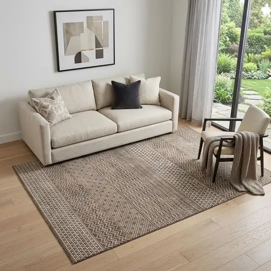 Brown And Beige Striped Washable Area Rug With UV Protection Photo 1