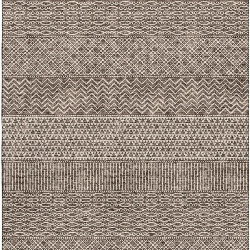 Brown And Beige Striped Washable Area Rug With UV Protection Photo 3